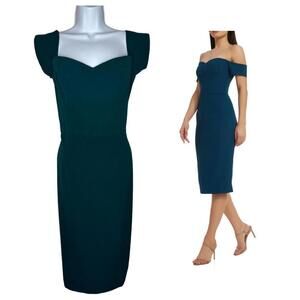 NWT Dress The Population Sz XL Baily Off the Shoulder Pencil Dress Emerald(1601)